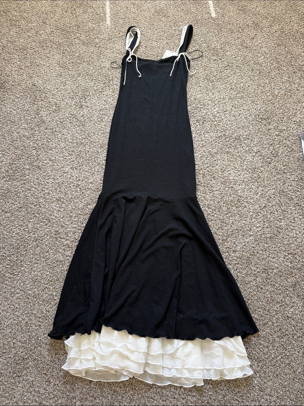 Black Tank Maxi Dress with White Ruffle Hem size Small